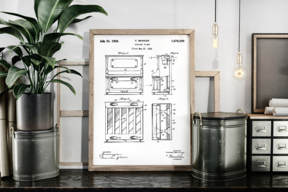 Download Upright Piano 1928 Vintage Patent Poster - Premium Resources